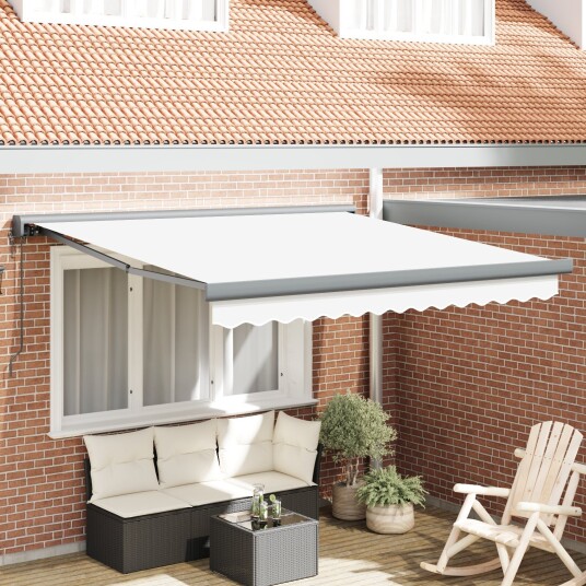  Automatisk Uttrekkbar Markise Hvit 350x250 cm  Markise Erstatningsstoff for 3.5x2.5 m Ramme Hvit