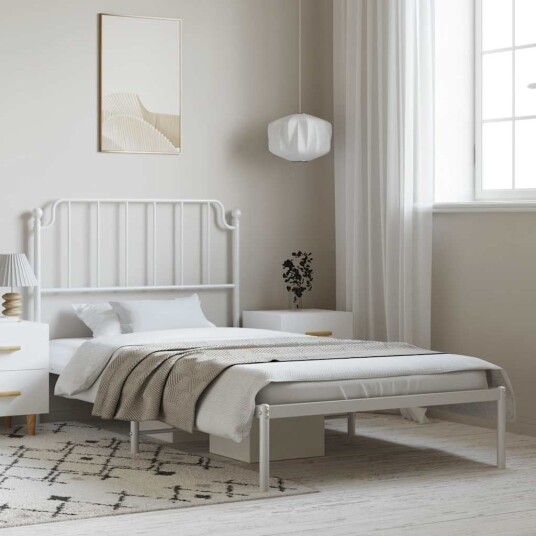 vidaXL Sengeramme i metall med hodegavl hvit 100x200 cm 8721012212404