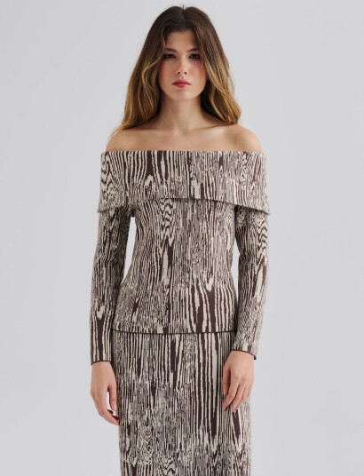 Malina Cirella Knitted Off Shoulder Top - Brown - XL Malina Cirella Knitted Off Shoulder Top - Brown - XL