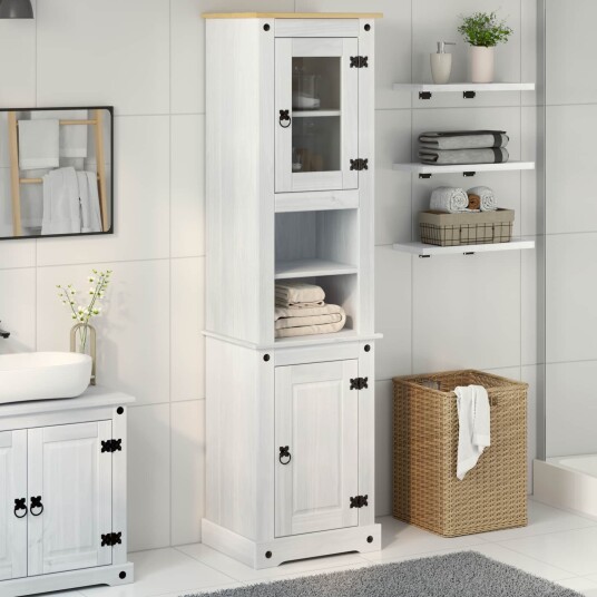 Baderomsskap med hylle Hvit 50 x 40 x 185 cm Massiv furu