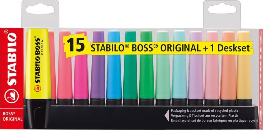 STABILO BOSS Original 15 ass. colours highlighter with water-based ink refillable
