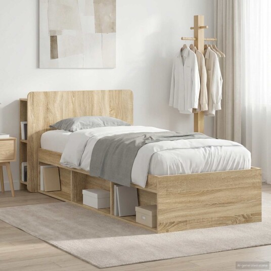 Sengeramme med oppbevaring Sonoma eik 75 x 190 cm