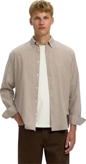Selected Slmregcole Jay Melange Ls Shirt Noos   Beige   S