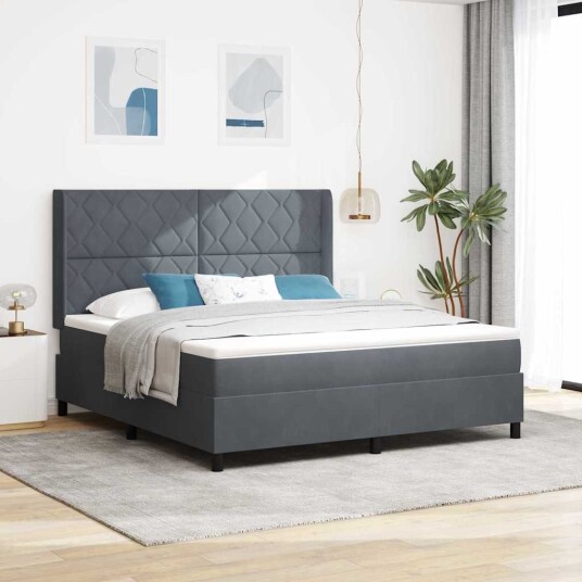 Box Spring Seng med Madrass & LED Mørkegrå 180x200 cm Fløyel Box Spring Seng med Madrass & LED Mørkegrå 180x200 cm Fløyel