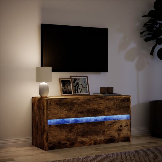 TV-benk med LED røkt eik 100x34x50 cm konstruert tre 852219 TV-benk med LED røkt eik 100x34x50 cm konstruert tre 852219