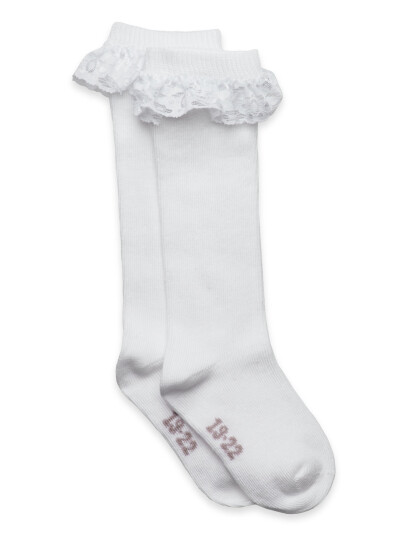 Minymo Knee Sock W. Lace White 23\26 Minymo Knee Sock W. Lace White 23\26