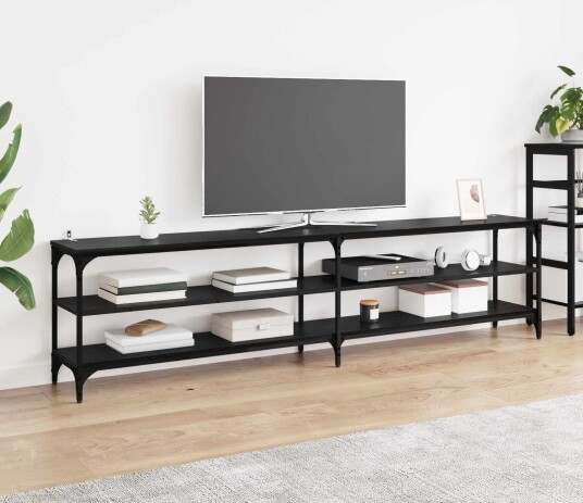 TV skap Svart Eik 200 x 30 x 50 cm Ingeniørtre og jern TV skap Svart Eik 200 x 30 x 50 cm Ingeniørtre og jern