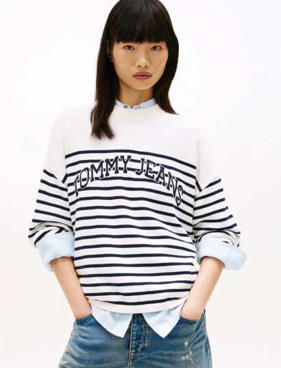 Tommy Jeans Tjw Varsity Crew Neck Sweater   White   S