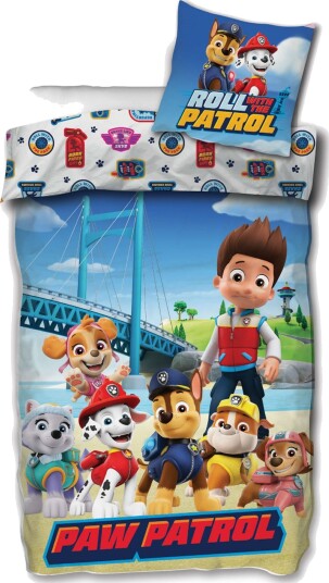 Licens Paw Patrol sengetøy 100% myk bomull Barnesengetøy 140x200 cm Roll with the Patrol