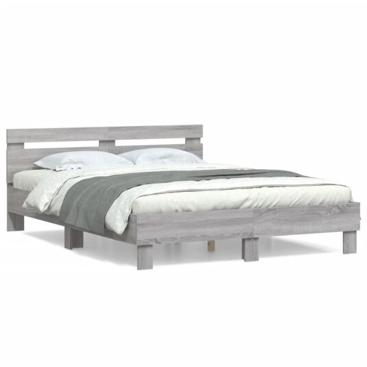 vidaXL Sengeramme med hodegavl grå sonoma 150x200 cm konstruert tre 8721012246355