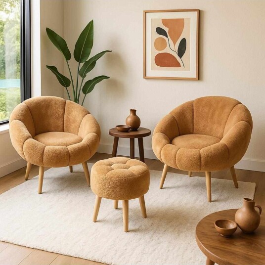 Wing Chair & Pouffe Set (3 Pieces) Atelier Del Sofa -