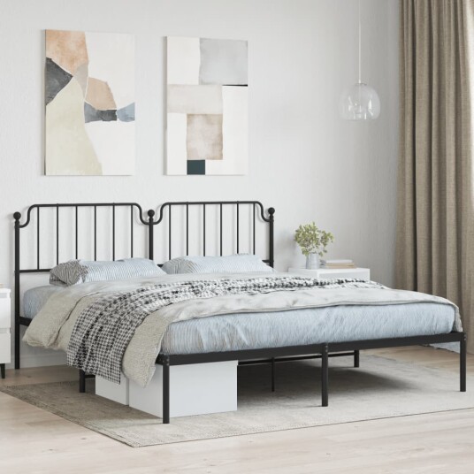 vidaXL Sengeramme i metall med sengegavl svart 183x213 cm 8721012212015