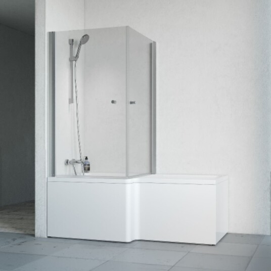 Macro Divine Badekar m/Spirit dusjvegger 83x83 cm, Venstre, Krom/Klart Glass