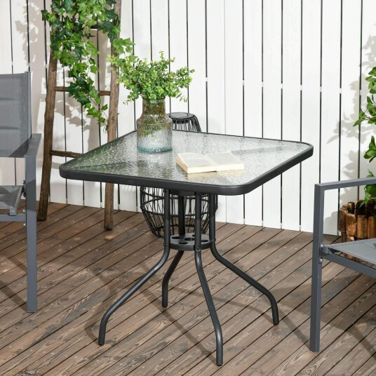 Hagebord Avtagbart metall 76x76 cm Værbestandig Firkantet Balkongbord med Paraplyhull Sklisikkert Buffetbord Campingbord Terras Hagebord Avtagbart metall 76x76 cm Værbestandig Firkantet Balkongbord med Paraplyhull Sklisikkert Buffetbord Campingbord Terras