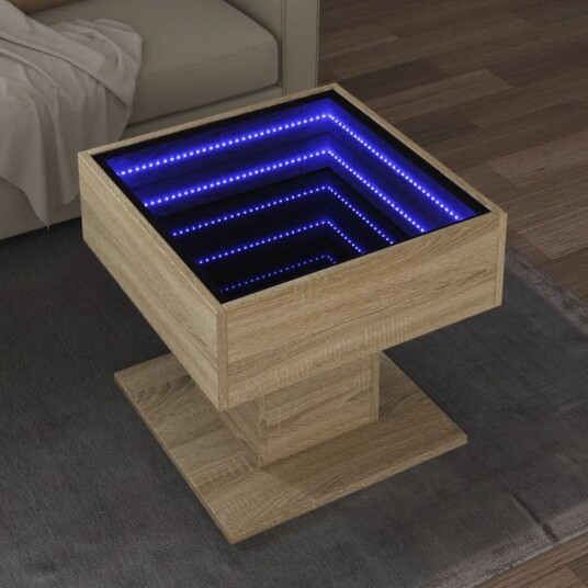  Salongbord med LED sonoma eik 50x50x45 cm konstruert tre 847527