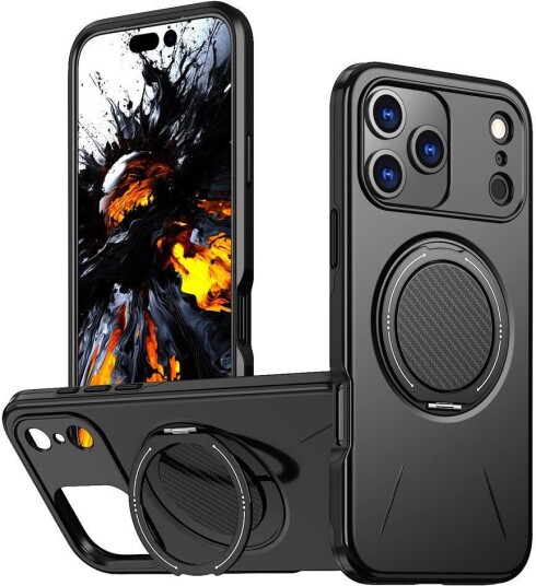 EIDERWOOD iPhone 17 Pro Deksel med Roterende Kickstand – MagSafe Kompatibel – Svart