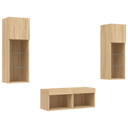 Vegghengte TV benker med LED 4 stk sonoma eik Vegghengte TV benker med LED 4 stk sonoma eik