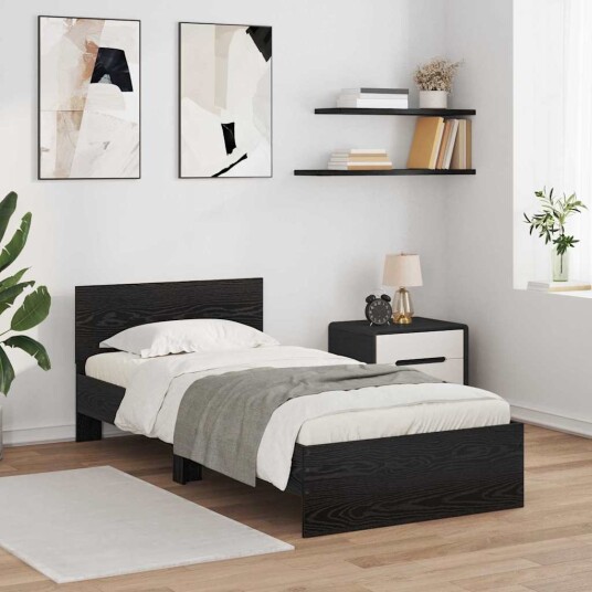 Sengestamme med hodegjerde Svart Eik 90 x 200 cm Konstruert tre