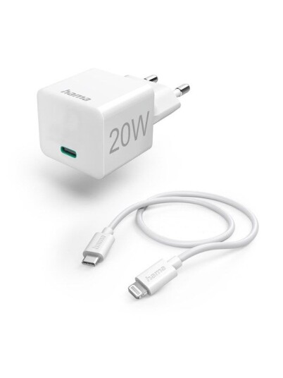 Hama 20W USB-C Hurtiglader med Lightning-kabel Hvit Hama 20W USB-C Hurtiglader med Lightning-kabel Hvit