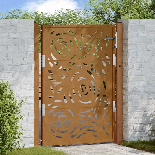 Hageport 105x130 cm oksidert stål flammedesign