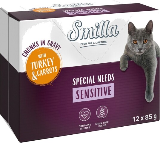 Smilla Våtfôr Adult Fresh Pouch Sensitive Biter I Saus Med Grønnsaker Og Gulrøtter Kalkun 12 X 85 G
