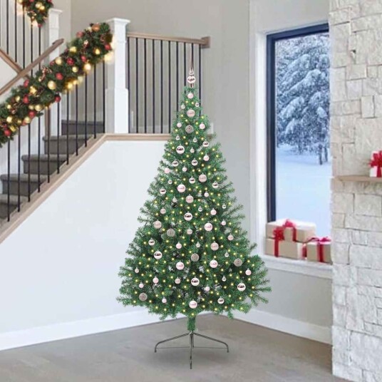  Kunstig Forhåndsopplyst Juletre med 300 LED grønn 240 cm PVC