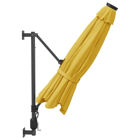 vidaXL Veggmontert parasoll med LED gul 290 cm