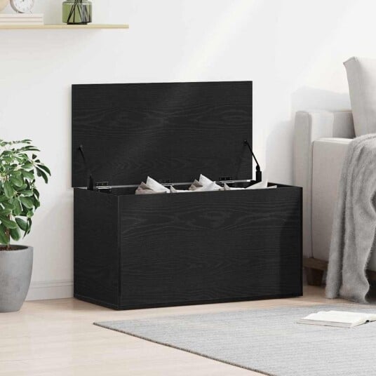  Oppbevaringskiste i svart eik 84x42x46 cm laget av tre