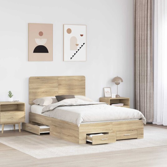  Sengestamme med skuff Sonoma eik 120 x 200 cm Konstruert tre