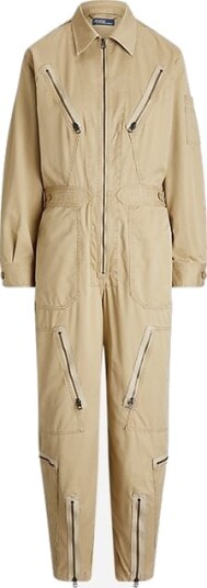 Ralph Lauren Cotton Twill Zip-Front Jumpsuit Tan Ralph Lauren Cotton Twill Zip-Front Jumpsuit Tan