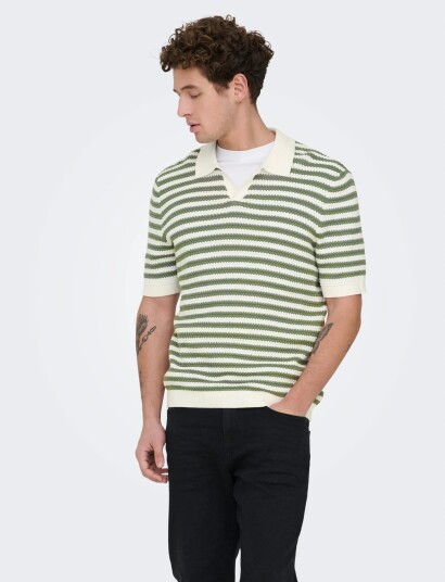ONLY & SONS Onsserge Reg Ss Split Neck Knit Cream XXL ONLY & SONS Onsserge Reg Ss Split Neck Knit Cream XXL