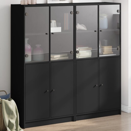 Bokhylle med dører svart 136x37x142 cm konstruert tre 8721012216150