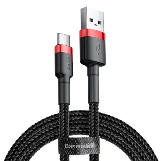 Baseus 3m USB-C kabel 2A i svart og rød