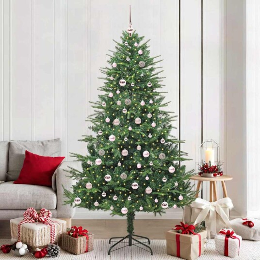 Kunstig forhåndsbelyst juletre med kule sett grønn 210 cm Kunstig forhåndsbelyst juletre med kule sett grønn 210 cm