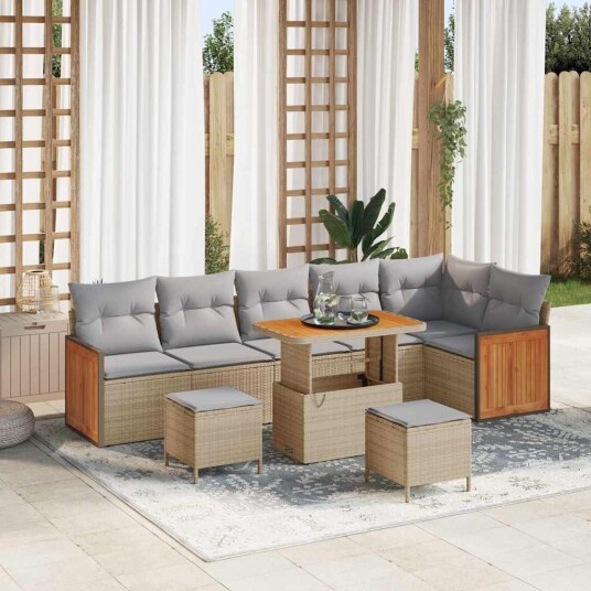 vidaXL Hagesofa Set 11 stk. 7-Antall seter Beige og lys grå