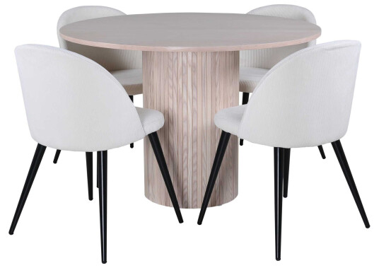 Venture Design Bianca & Velvet spisegruppe Hvit/whitewash 4 stoler & bord 110 cm