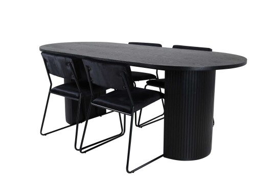 Venture Design Bianca & Kenth spisegruppe Svart/svart 4 stoler & bord 200 x 90 cm