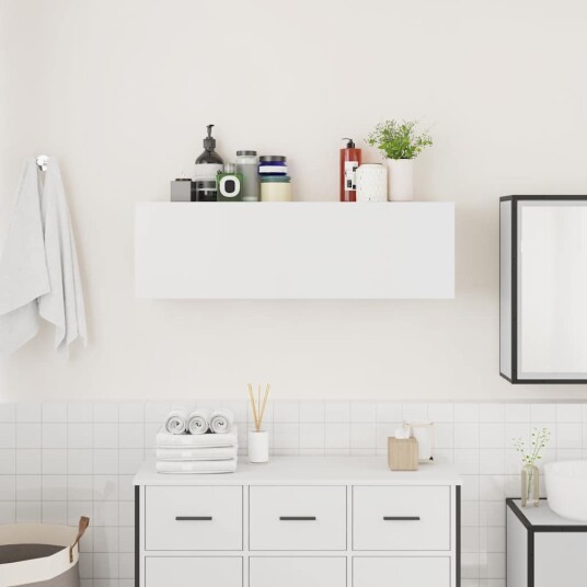 Veggskap til baderom hvit 100x25x30 cm konstruert tre Veggskap til baderom hvit 100x25x30 cm konstruert tre