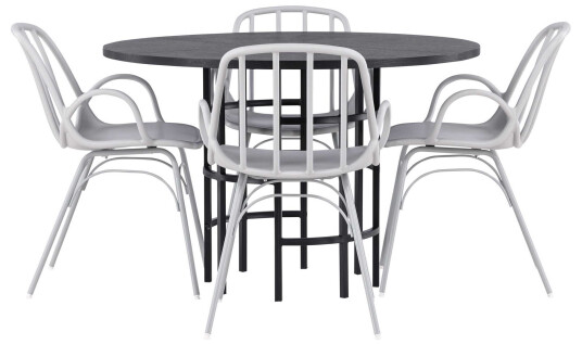 Venture Design Copenhagen & Dyrön spisegruppe Greige/svart 4 stoler & bord 115 cm