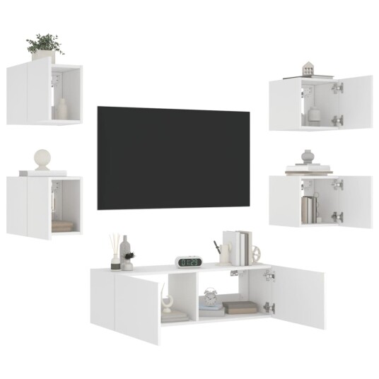 vidaXL Vegghengte TV-benker med LED 5 stk hvit 8721012472754