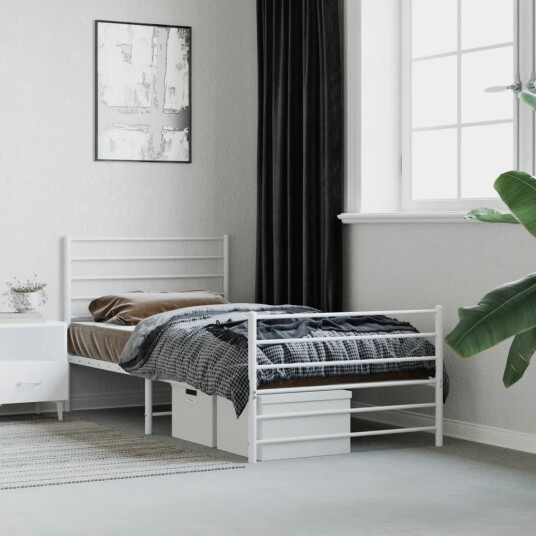 vidaXL Sengeramme i metall med hode- og fotgavl hvit 75x190 cm