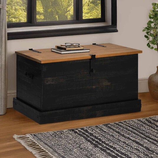 Oppbevaringskiste HALDEN sort 91x48x47 cm heltre furu