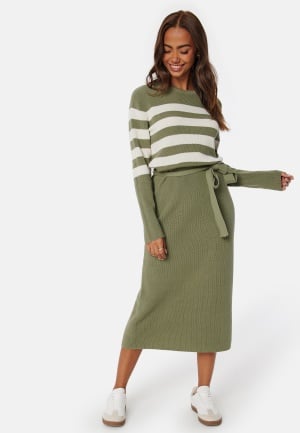 Happy Holly Striped O-neck Knitted Dress Green/Striped 36/38