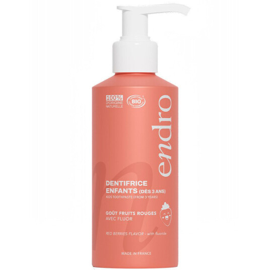Naturlig tannkrem for barn ENDRO Red bær fluor aluminiumsbeholder med pumpe 175 g Naturlig tannkrem for barn ENDRO Red bær fluor aluminiumsbeholder med pumpe 175 g