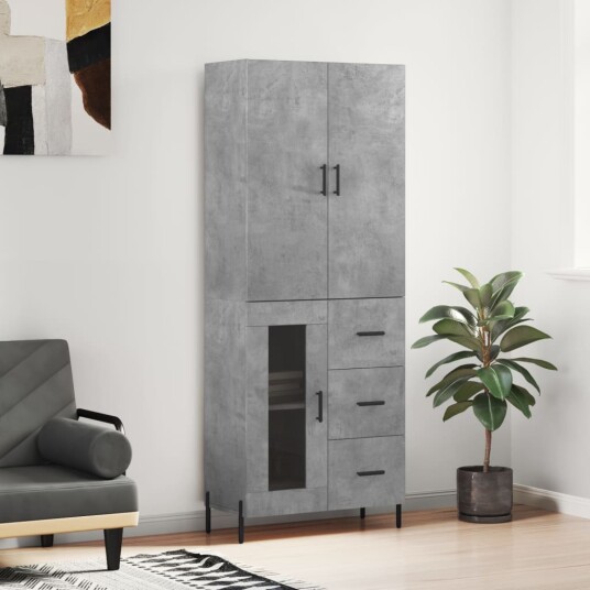 vidaXL Highboard betong grå 69,5x34x180 cm konstruert tre 8720845412166