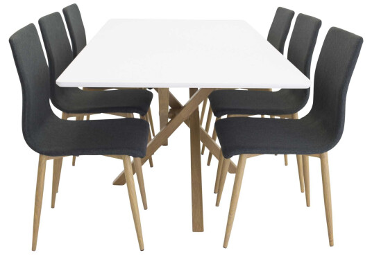 Venture Design Piazza & Windu spisegruppe Hvit/grå 6 st stoler & bord 180 x 90 cm