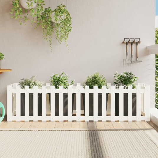 Plantekasse med gjerdedesign hvit 200x50x50 cm heltre furu