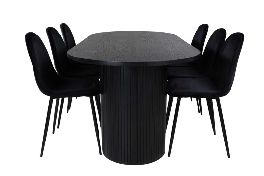 Venture Design Bianca & Polar spisegruppe Svart/svart 6 stoler & bord 200 x 90 cm