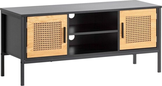 Lavbord Wohnling sponplate foliert med 2 skyvedører, wienerflette, moderne stil Svart, Eik - Svart, Eik