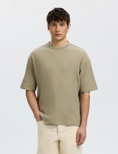Selected Slmrelaxsimon Ribbed Ss Tee   Khaki green   S